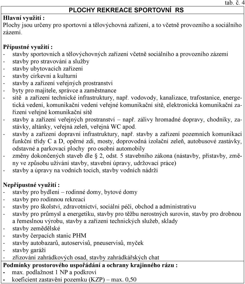 veřejných prostranství - byty pro majitele, správce a zaměstnance - sítě a zařízení technické infrastruktury, např.