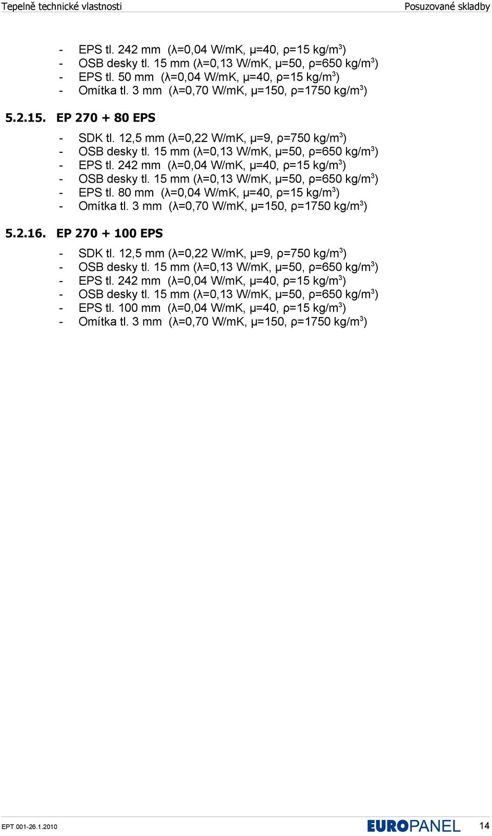 242 mm (λ=0,04 W/mK, μ=40, ρ=15 kg/m 3 ) - EPS tl. 80 mm (λ=0,04 W/mK, μ=40, ρ=15 kg/m 3 ) 5.2.16.