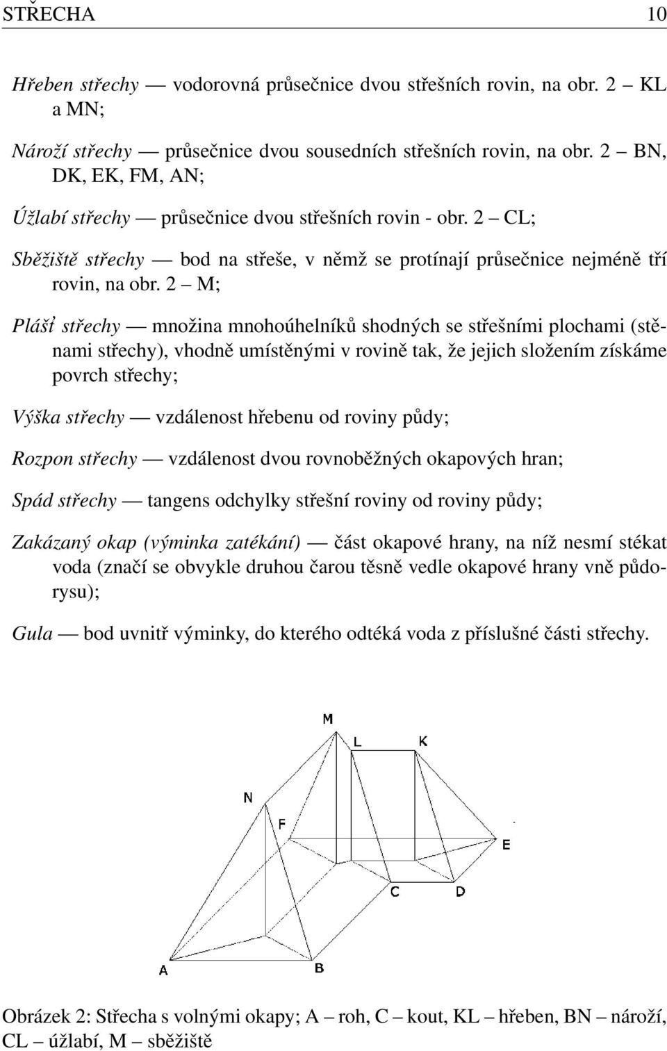 2 M; Plášt střechy množina mnohoúhelníků shodných se střešními plochami (stěnami střechy), vhodně umístěnými v rovině tak, že jejich složením získáme povrch střechy; Výška střechy vzdálenost hřebenu
