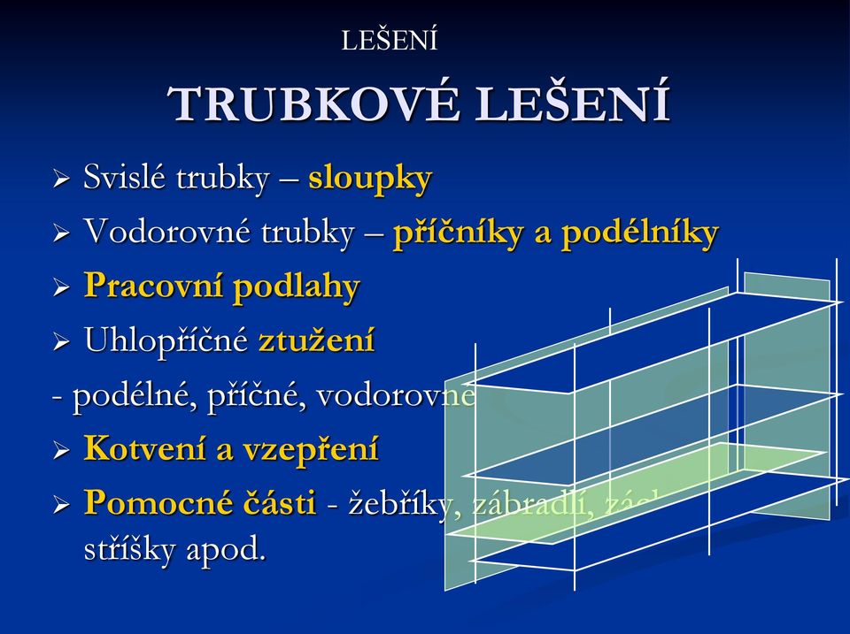 ztužení - podélné, příčné, vodorovné Kotvení a vzepření