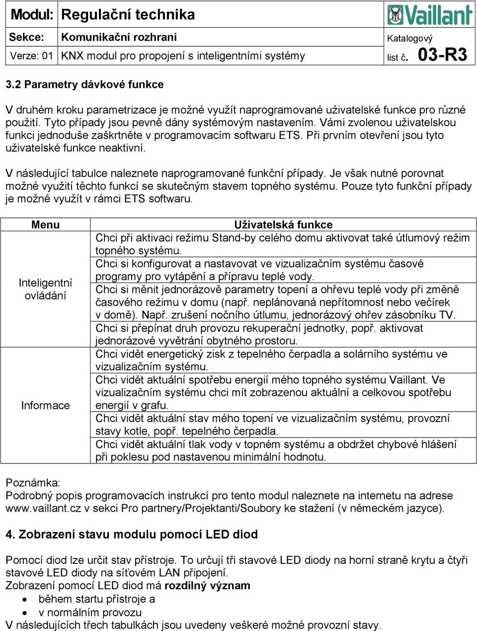 V následující tabulce naleznete naprogramované funkční případy. Je však nutné porovnat možné využití těchto funkcí se skutečným stavem topného systému.