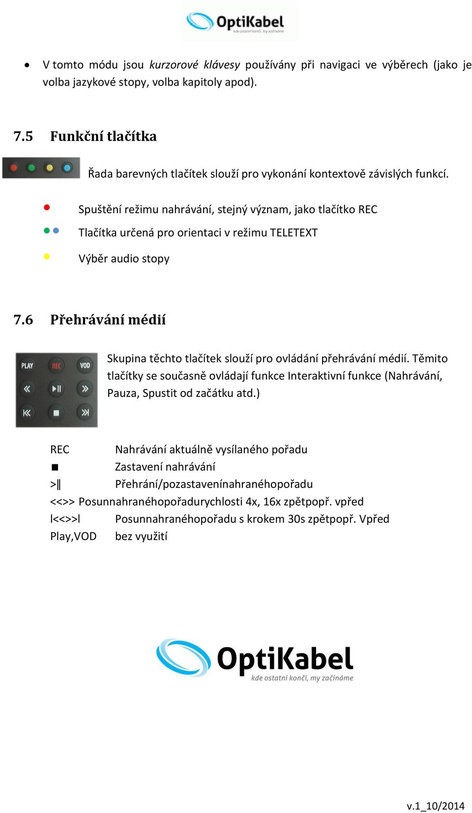 Spuštění režimu nahrávání, stejný význam, jako tlačítko REC Tlačítka určená pro orientaci v režimu TELETEXT Výběr audio stopy 7.