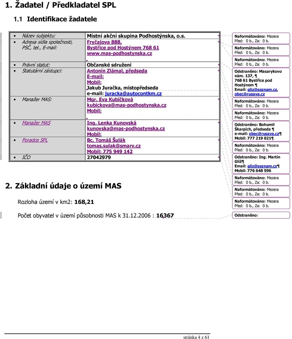 cz Právní statut: Občanské sdružení Statutární zástupci: Antonín Zlámal, předseda E-mail: Mobil: Jakub Juračka, místopředseda e-mail: juracka@autocontkm.cz Manažer MAS: Mgr.