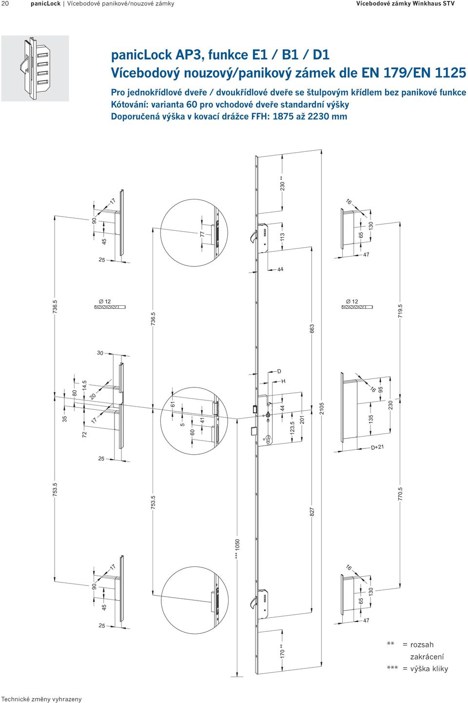 výšky Doporučená výška v kovací drážce FFH: 1875 až 2230 mm 736.5 80 14.5 20 17 753.5 35 72 90 90 45 25 25 17 Ø 12 30 45 25 17 736.5 753.