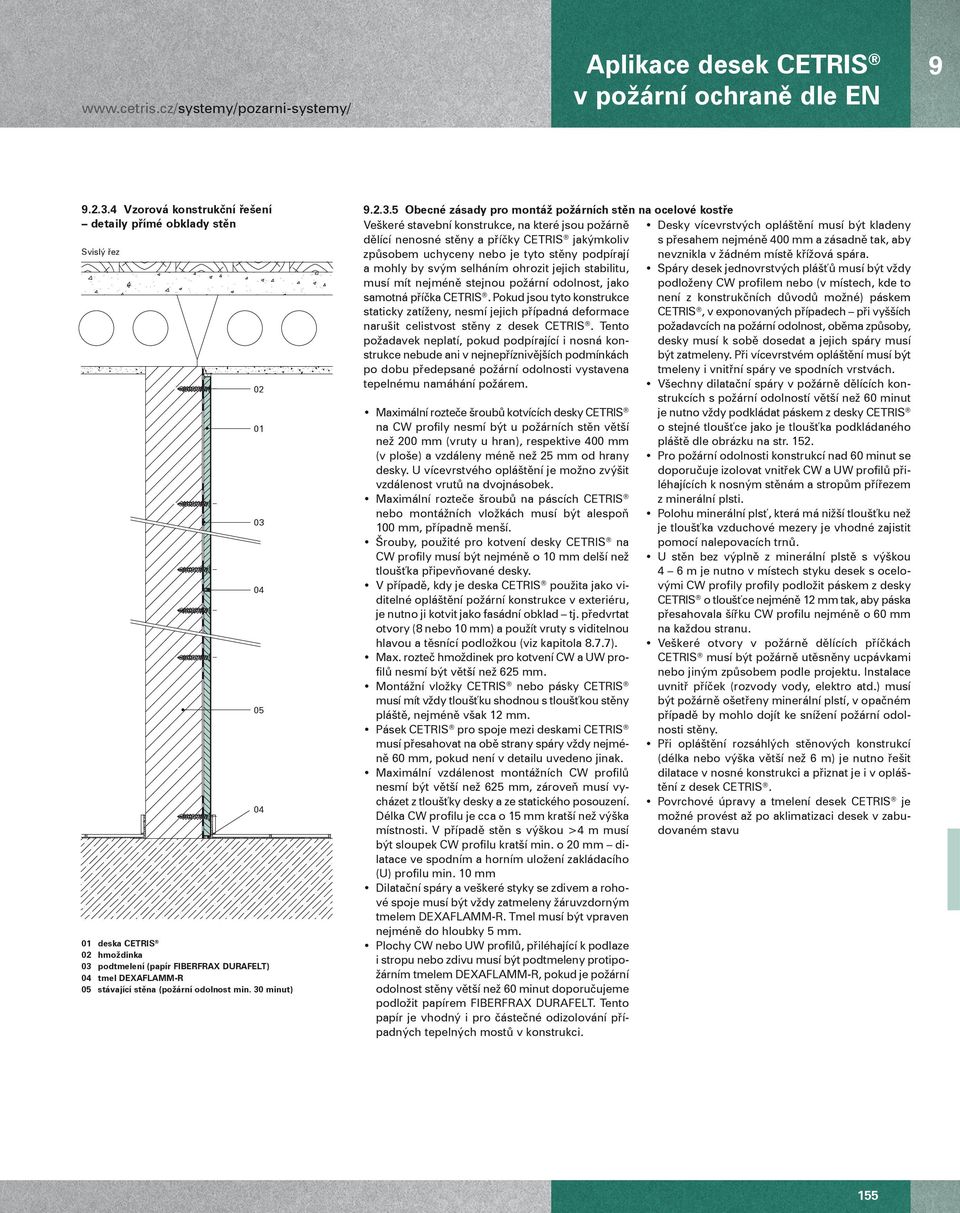 30 minut) 01 03 9.2.3.5 Obecné zásady pro montáž požárních stěn na ocelové kostře Veškeré stavební konstrukce, na které jsou požárně dělící nenosné stěny a příčky CETRIS jakýmkoliv způsobem uchyceny