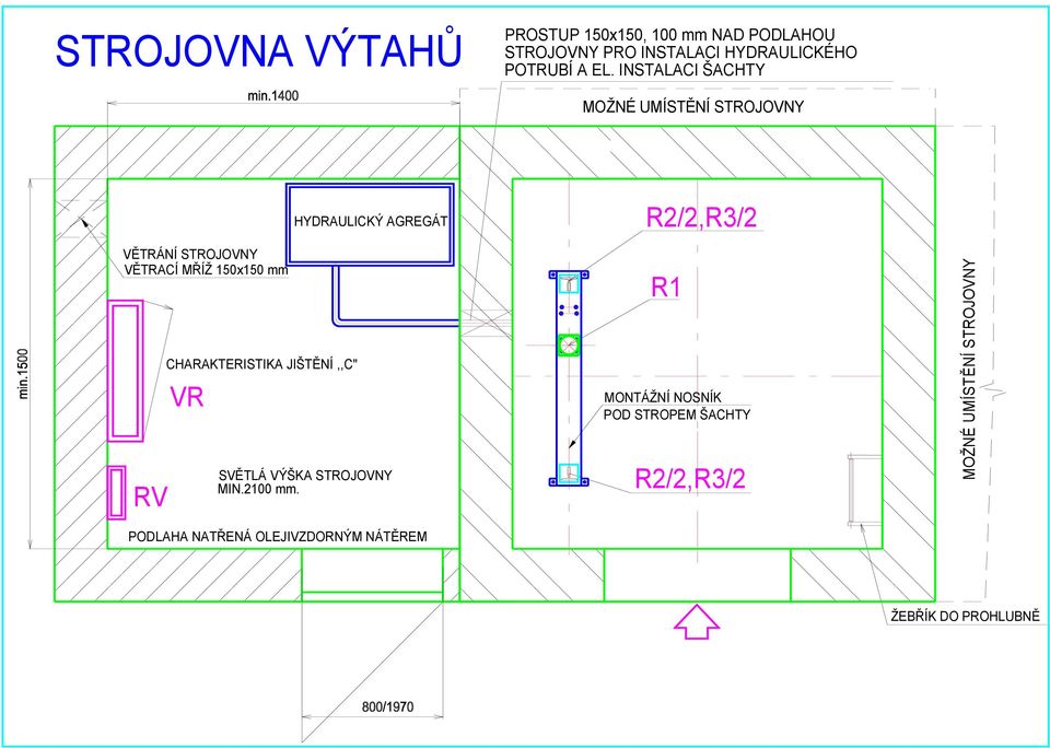 JIŠTĚNÍ,,C" VR HYDRAULICKÝ AGREGÁT SVĚTLÁ VÝŠKA STROJOVNY MIN.20 mm.