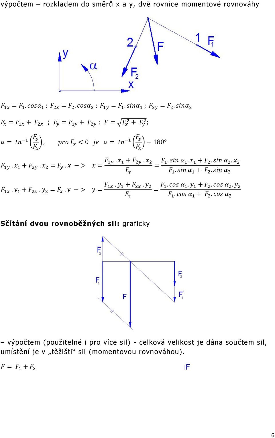 výpočtem (použitelné i pro více sil) - celková velikost je