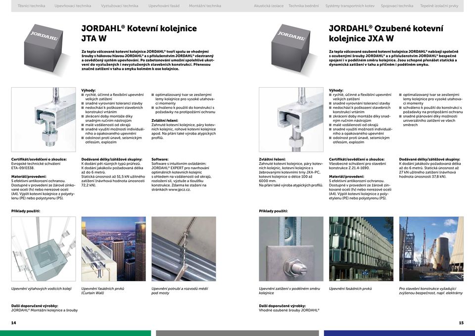 JORDAHL Ozubené kotevní kolejnice JXA W Za tepla válcované ozubené kotevní kolejnice JORDAHL nabízejí společně s ozubenými šrouby JORDAHL a s příslušenstvím JORDAHL bezpečné spojení i v podélném
