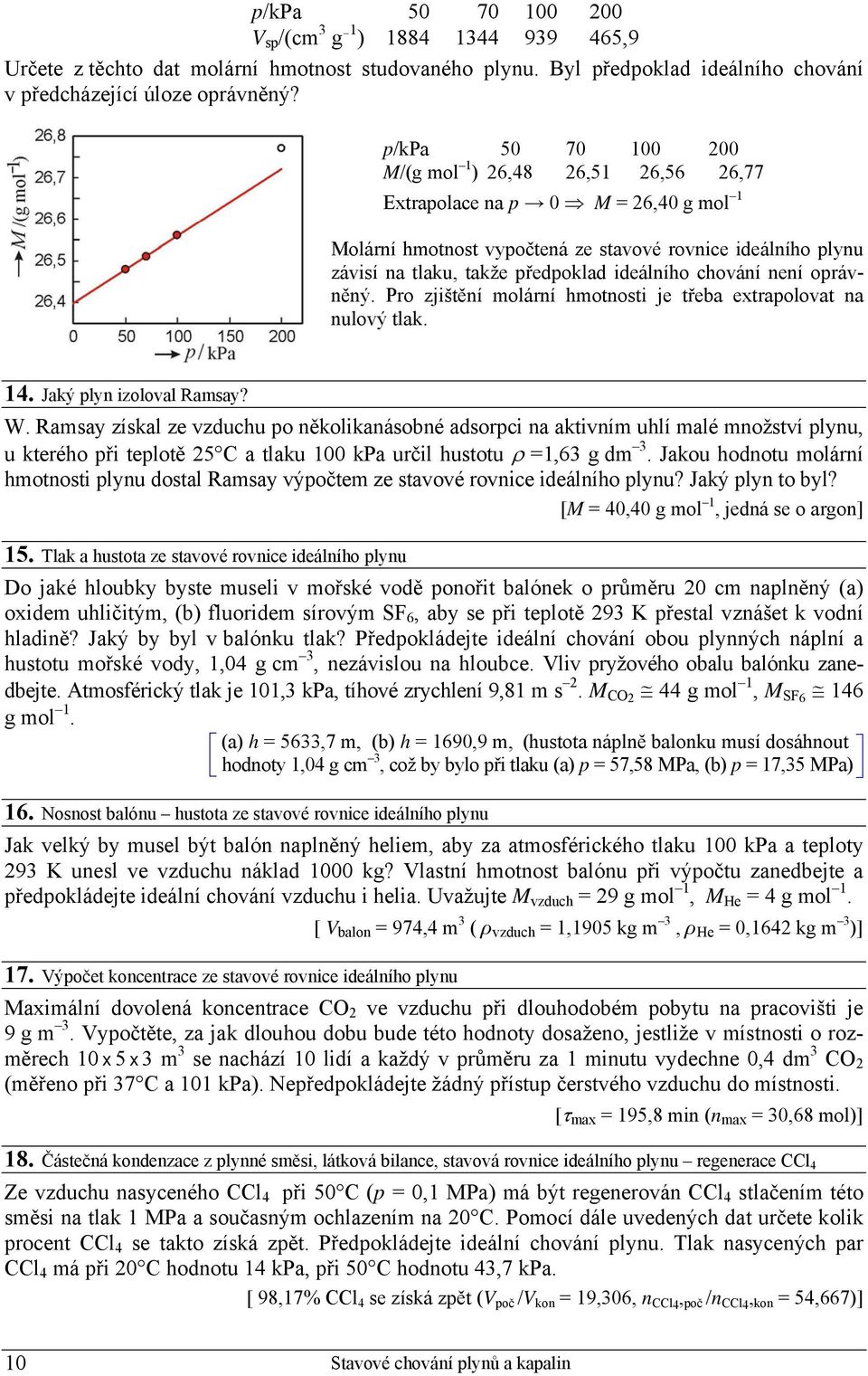 chování není oprávněný. Pro zjištění molární hmotnosti je třeba extrapolovat na nulový tlak. 14. Jaký plyn izoloval Ramsay? W.
