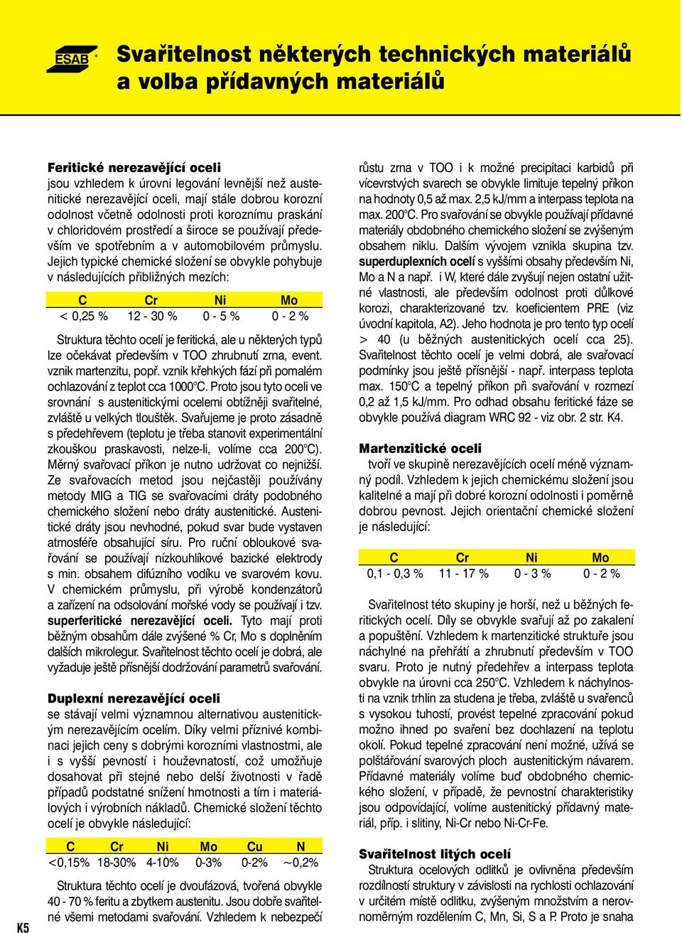 Jejich typické chemické složení se obvykle pohybuje v následujících přibližných mezích: C Cr Ni Mo < 0,25 % 12-30 % 0-5 % 0-2 % Struktura těchto ocelí je feritická, ale u některých typů lze očekávat