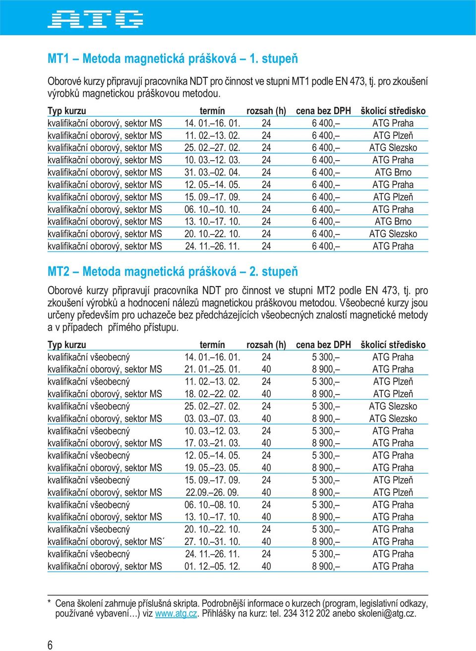 13. 02. 24 6 400, ATG Plzeň kvalifikační oborový, sektor MS 25. 02. 27. 02. 24 6 400, ATG Slezsko kvalifikační oborový, sektor MS 10. 03. 12. 03. 24 6 400, ATG Praha kvalifikační oborový, sektor MS 31.