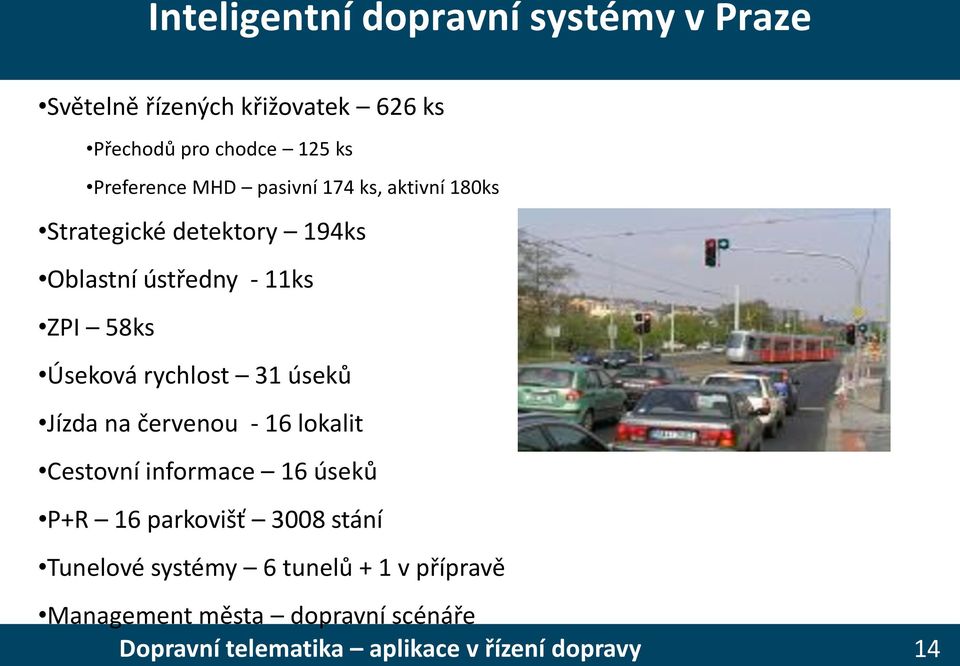 11ks ZPI 58ks Úseková rychlost 31 úseků Jízda na červenou - 16 lokalit Cestovní informace 16 úseků