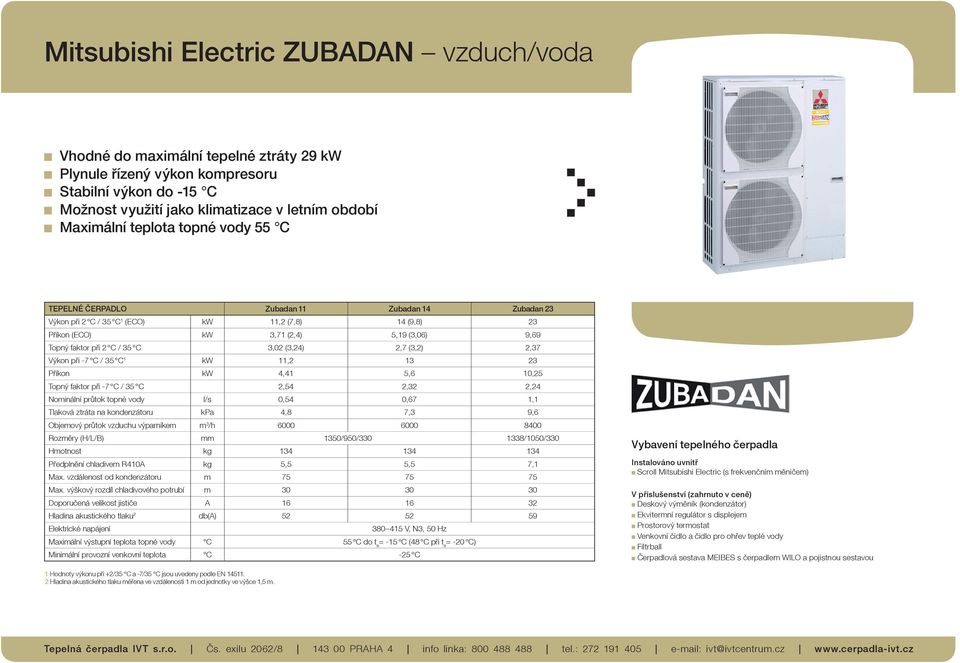 C 3,02 (3,24) 2,7 (3,2) 2,37 Výkon při -7 C / 35 C 1 kw 11,2 13 23 Příkon kw 4,41 5,6 10,25 Topný faktor při -7 C / 35 C 2,54 2,32 2,24 Nominální průtok topné vody l/s 0,54 0,67 1,1 Tlaková ztráta na