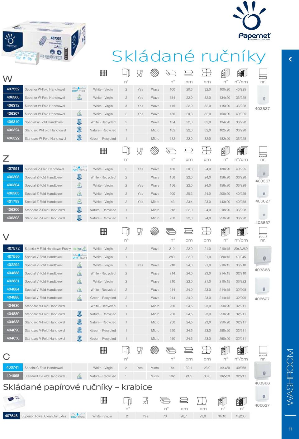 Handtowel White - Virgin 3 Yes Wave 115 22,0 32,0 115x20 36/228 406307 Superior W-Fold Handtowel White - Virgin 2 Yes Wave 150 20,3 32,0 150x20 40/225 403837 406310 Special W-Fold Handtowel White -