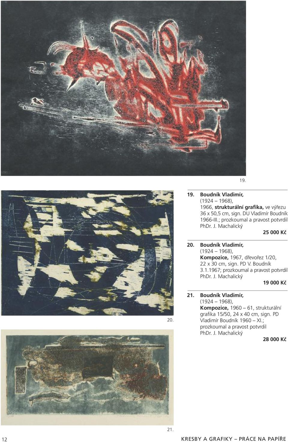 PD V. Boudník 3.1.1967; prozkoumal a pravost potvrdil PhDr. J. Machalický 19 000 Kč 20. 21.