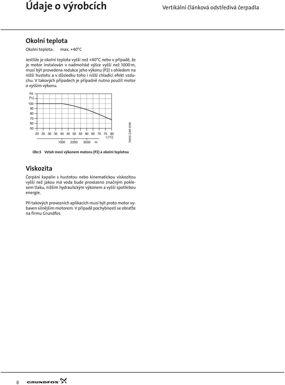 toho i nižší chladicí efekt vzduchu. V takových případech je případně nutno použít motor o vyšším výkonu. [%] 1 9 8 7 6 5 5 3 35 5 5 55 6 65 7 75 8 t [ C] 1 5 35 m TM 189 1598 Obr.