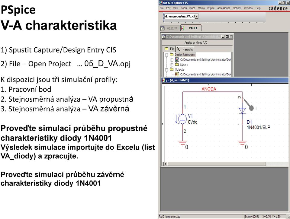 Stejnosměrná analýza V závěrná Proveďte simulaci průběhu propustné charakteristiky diody 1N41