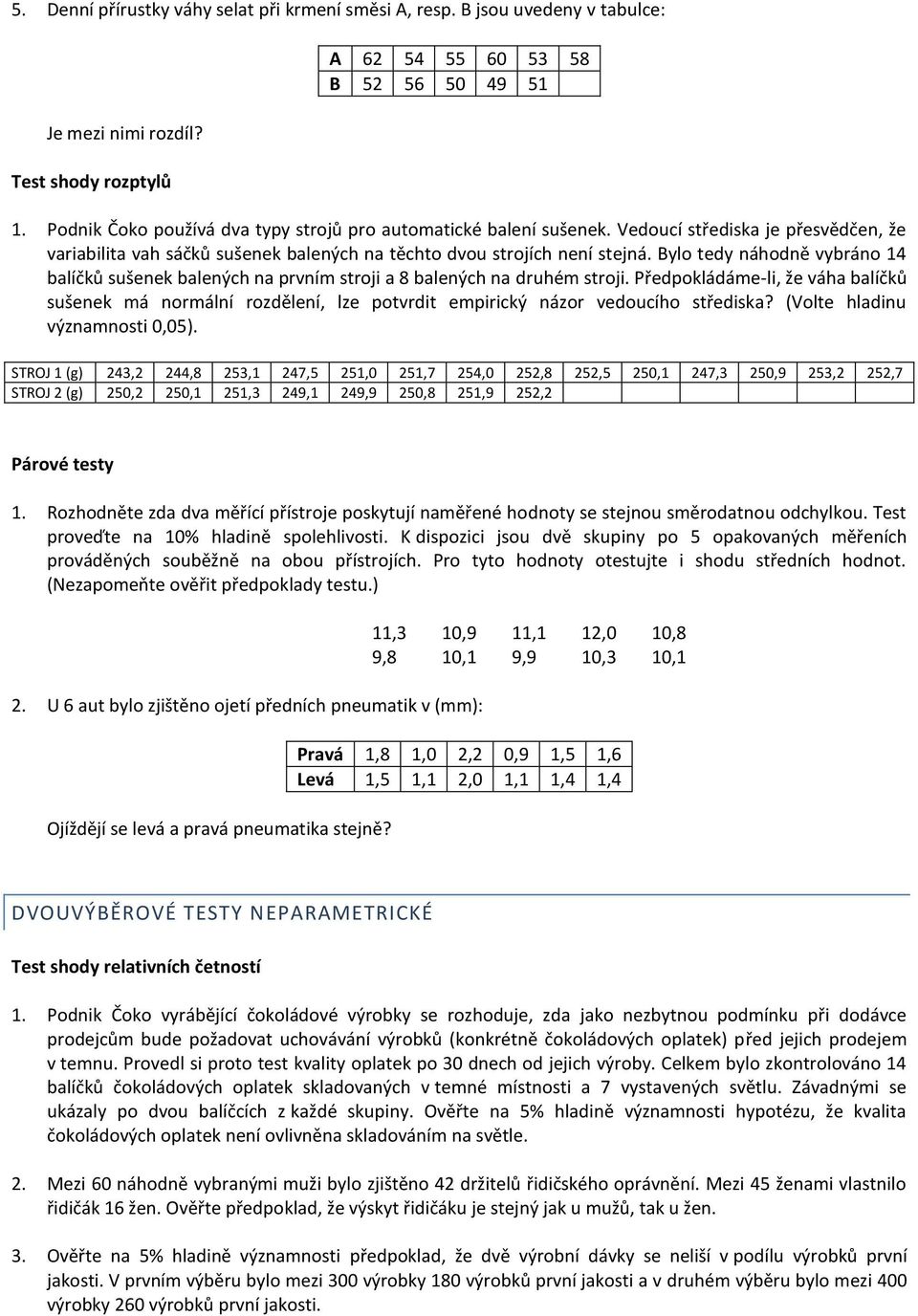 Bylo tedy náhodně vybráno 14 balíčků sušenek balených na prvním stroji a 8 balených na druhém stroji.