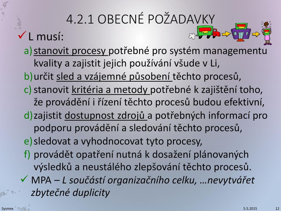 d)zajistit dostupnost zdrojů a potřebných informací pro podporu provádění a sledování těchto procesů, e)sledovat a vyhodnocovat tyto procesy, f)