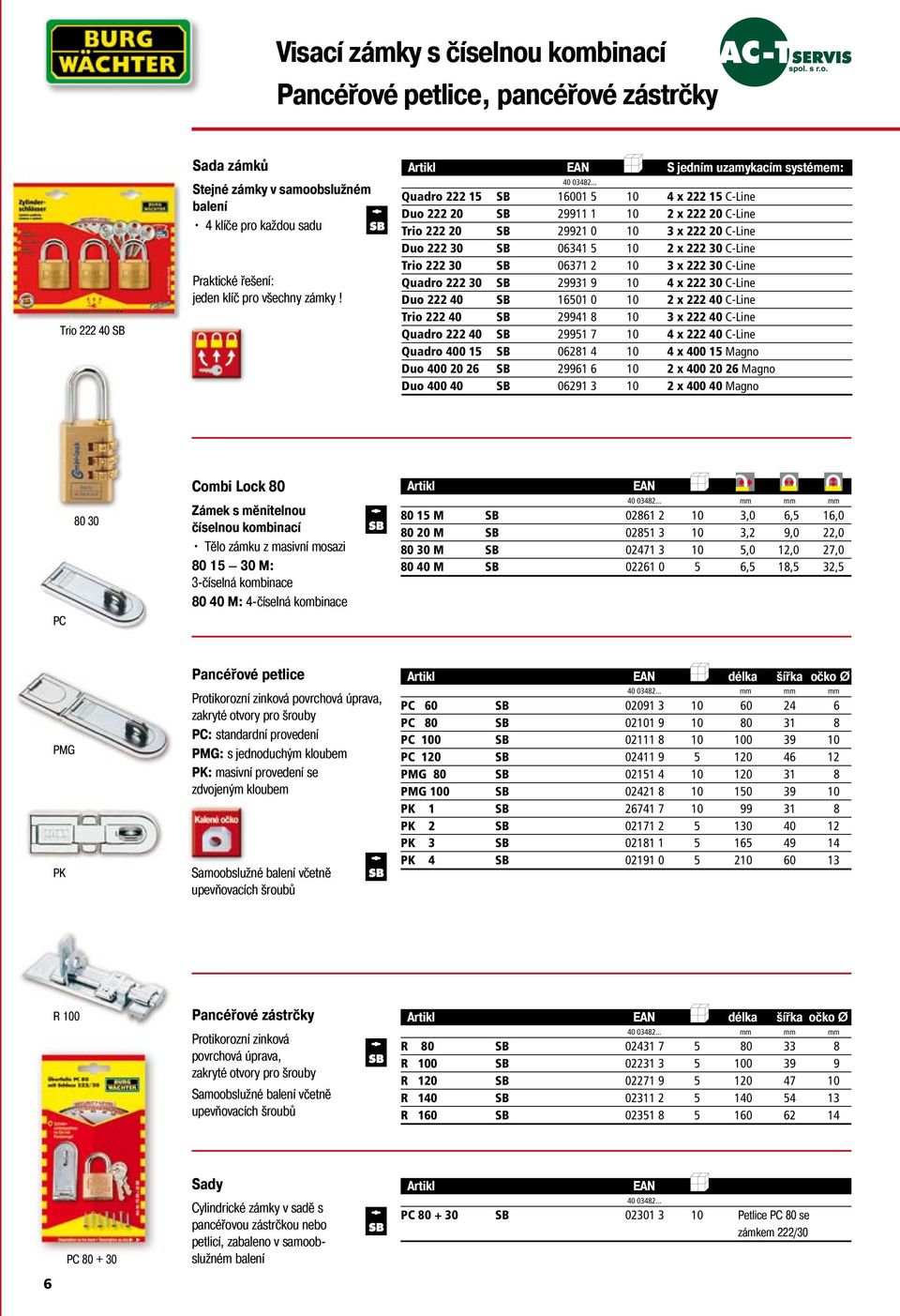 Artikl EAN VE S jedním uzamykacím systémem: Quadro 222 15 SB 16001 5 10 4 x 222 15 C-Line Duo 222 20 SB 29911 1 10 2 x 222 20 C-Line Trio 222 20 SB 29921 0 10 3 x 222 20 C-Line Duo 222 30 SB 06341 5
