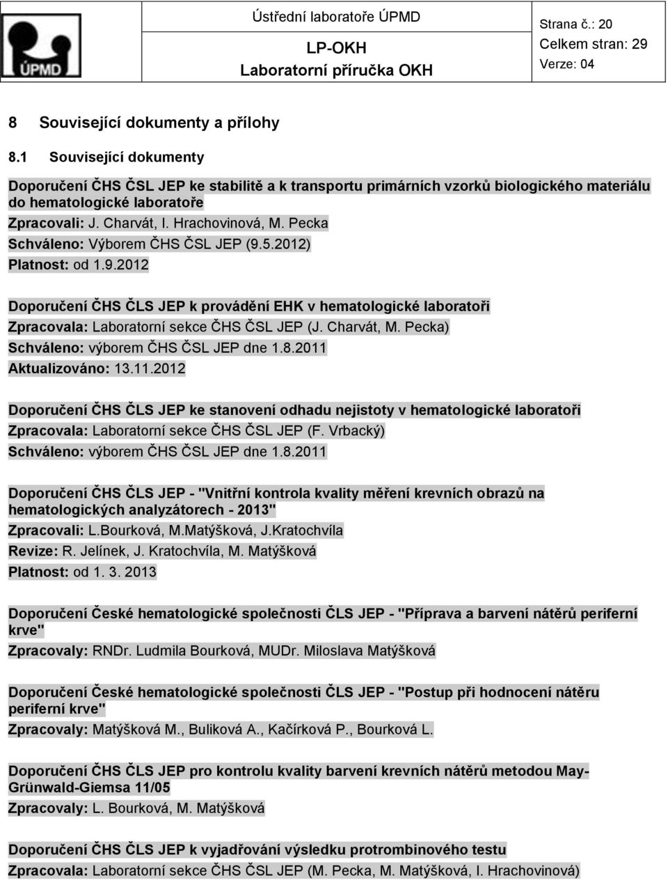 Pecka Schváleno: Výborem ČHS ČSL JEP (9.5.2012) Platnost: od 1.9.2012 Doporučení ČHS ČLS JEP k provádění EHK v hematologické laboratoři Zpracovala: Laboratorní sekce ČHS ČSL JEP (J. Charvát, M.