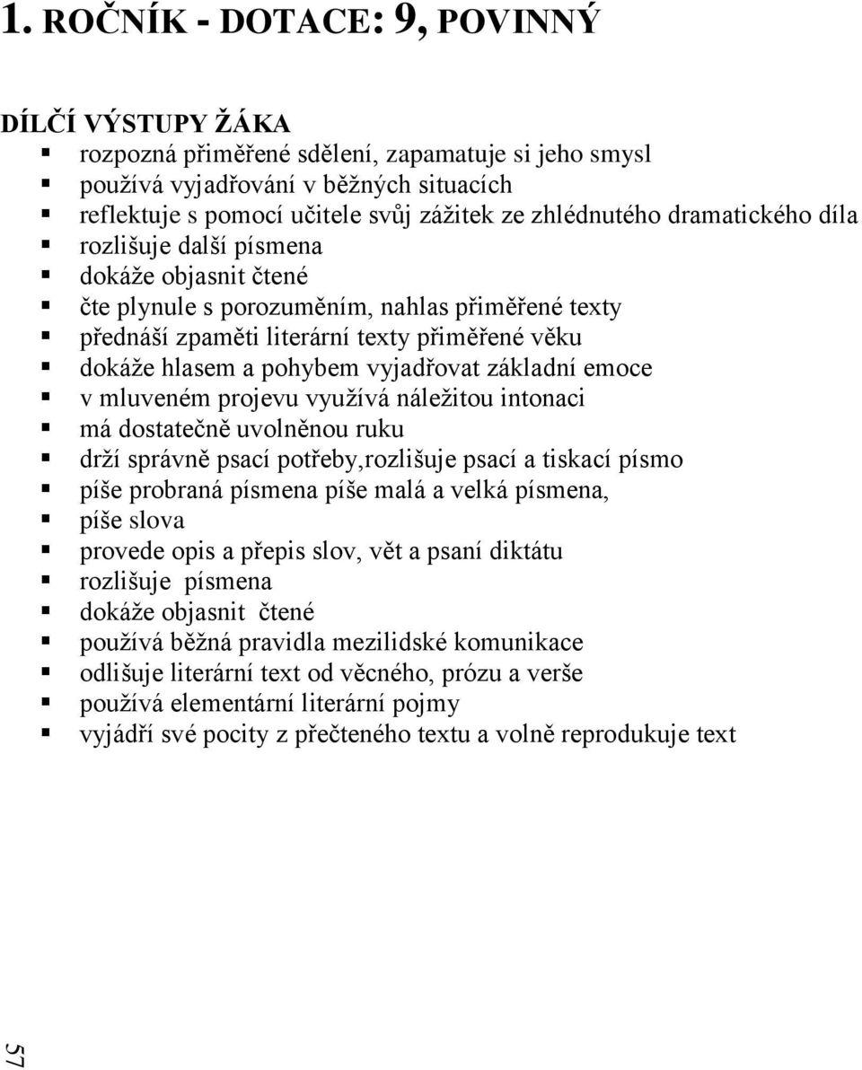 vyjadřovat základní emoce v mluveném projevu využívá náležitou intonaci má dostatečně uvolněnou ruku drží správně psací potřeby,rozlišuje psací a tiskací písmo píše probraná písmena píše malá a velká