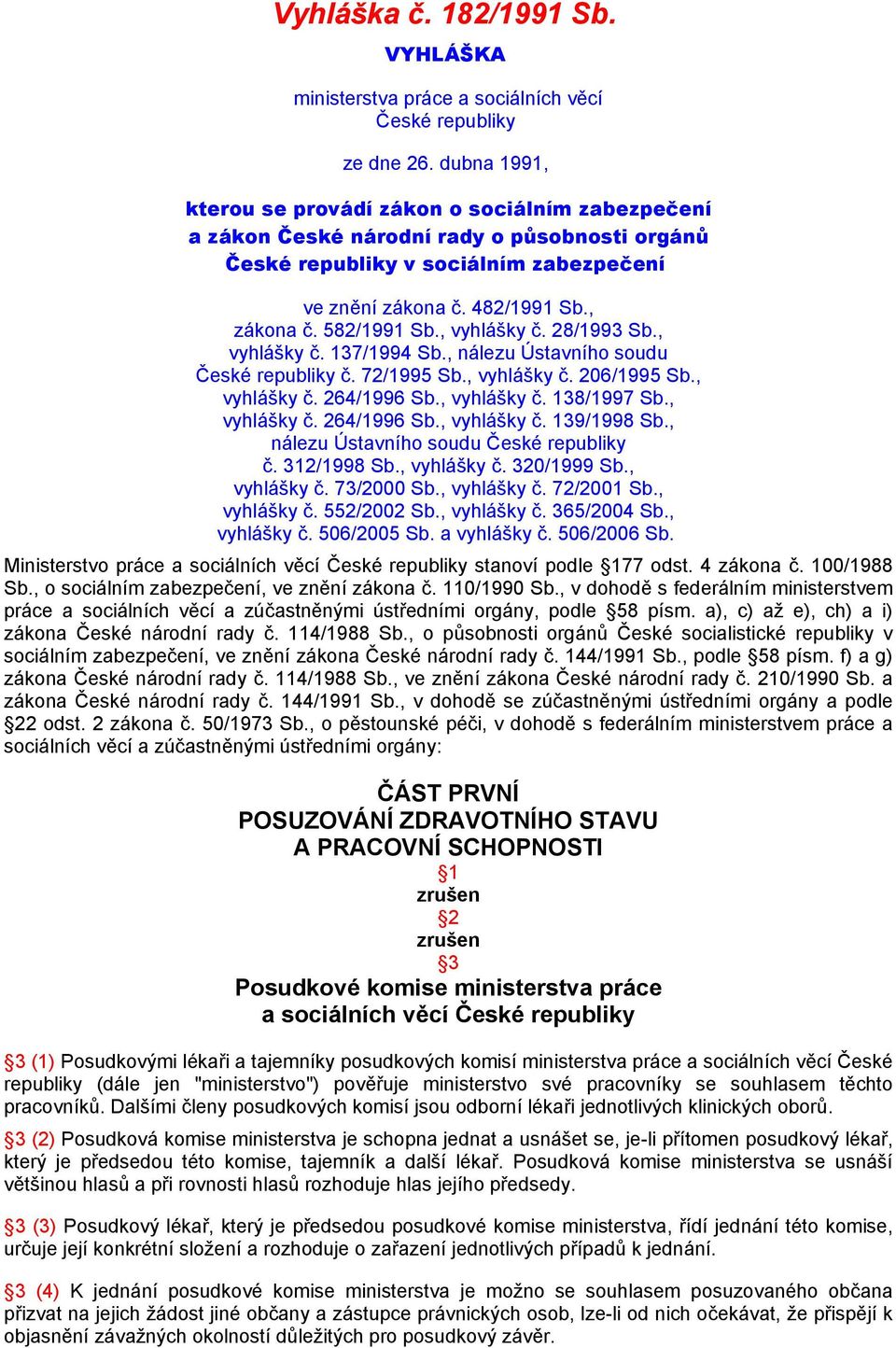 582/1991 Sb., vyhlášky č. 28/1993 Sb., vyhlášky č. 137/1994 Sb., nálezu Ústavního soudu České republiky č. 72/1995 Sb., vyhlášky č. 206/1995 Sb., vyhlášky č. 264/1996 Sb., vyhlášky č. 138/1997 Sb.