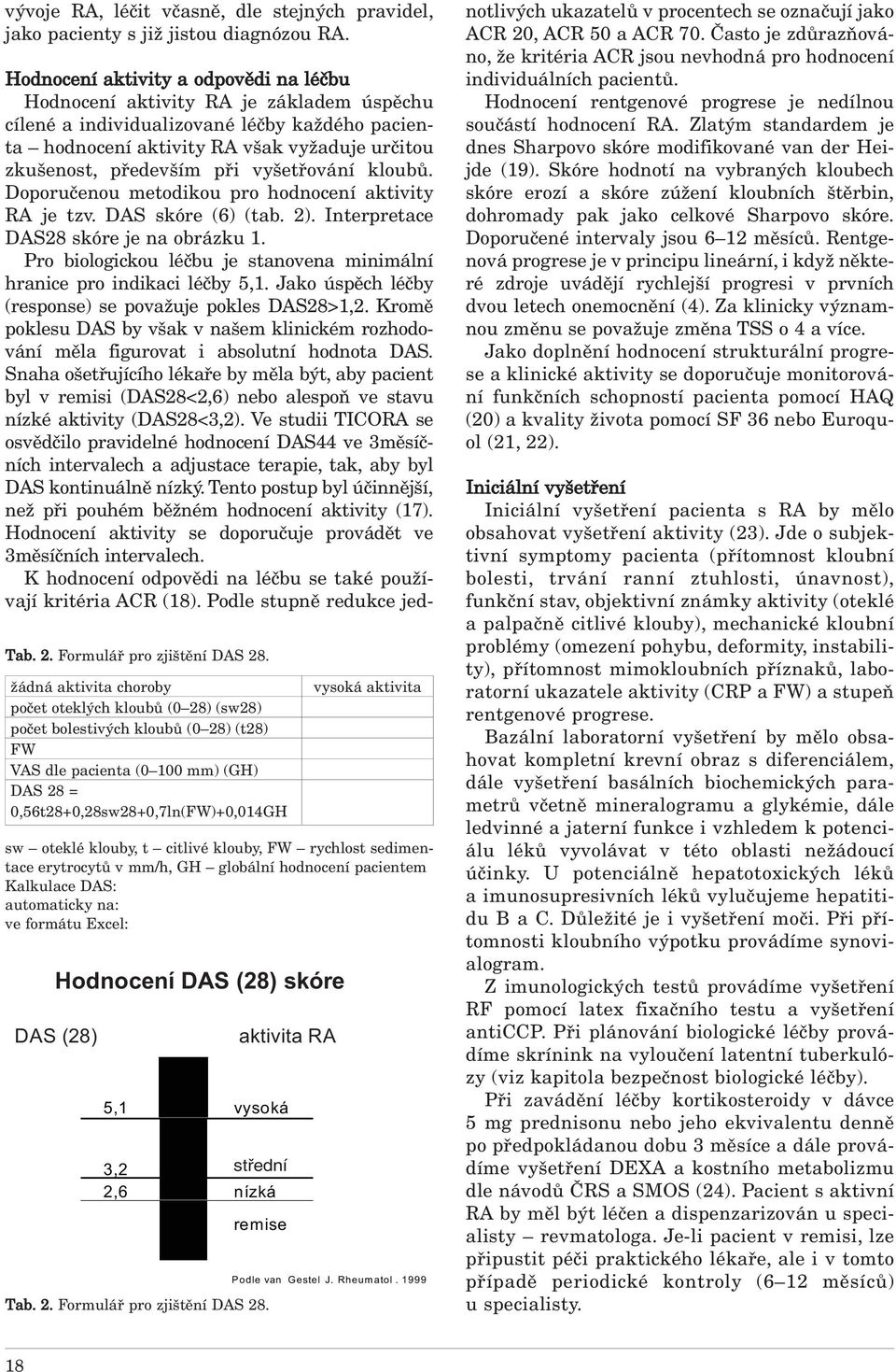 oteklé klouby, t citlivé klouby, FW rychlost sedimentace erytrocytů v mm/h, GH globální hodnocení pacientem Kalkulace DAS: automaticky na: ve formátu Excel: Hodnocení DAS (28) skóre DAS (28) aktivita