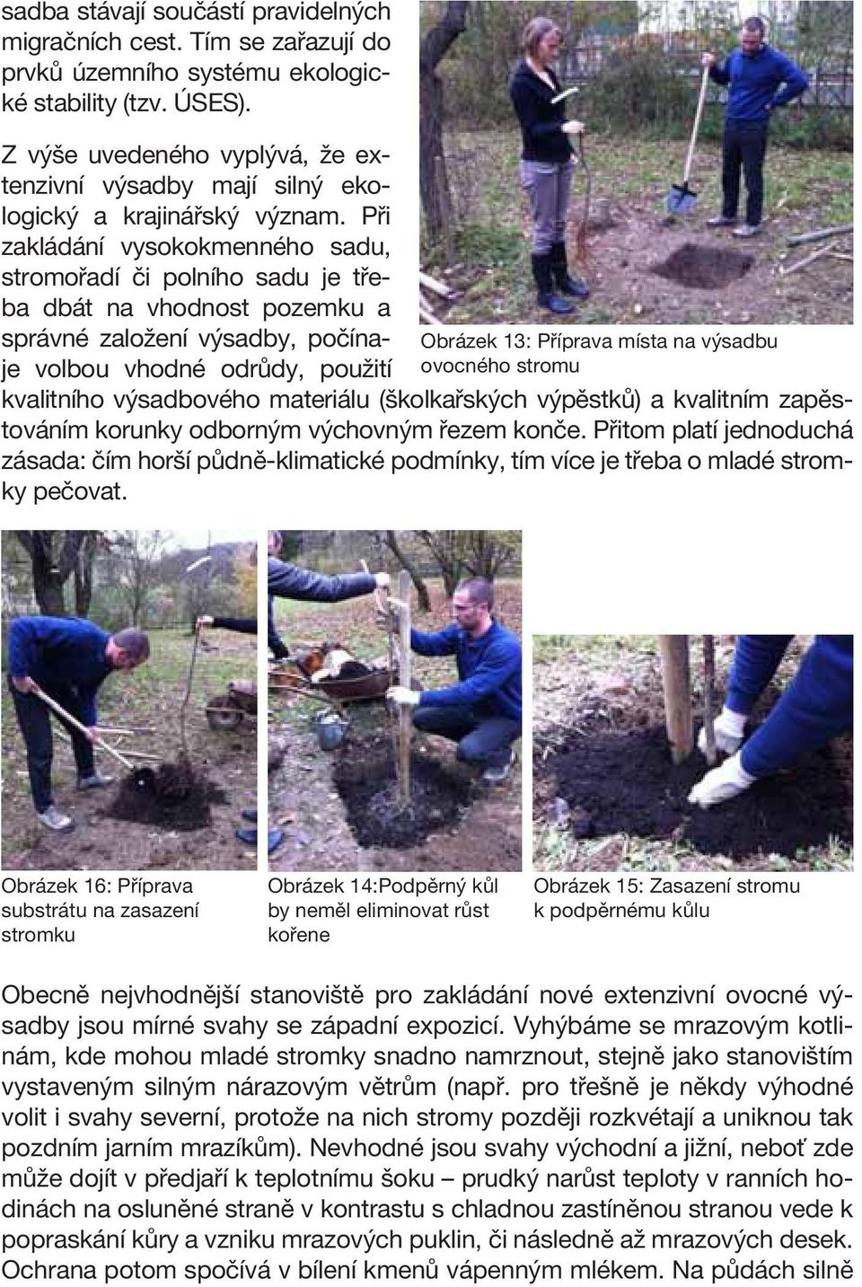 Při zakládání vysokokmenného sadu, stromořadí či polního sadu je třeba dbát na vhodnost pozemku a správné založení výsadby, počínaje volbou vhodné odrůdy, použití Obrázek 13: Příprava místa na
