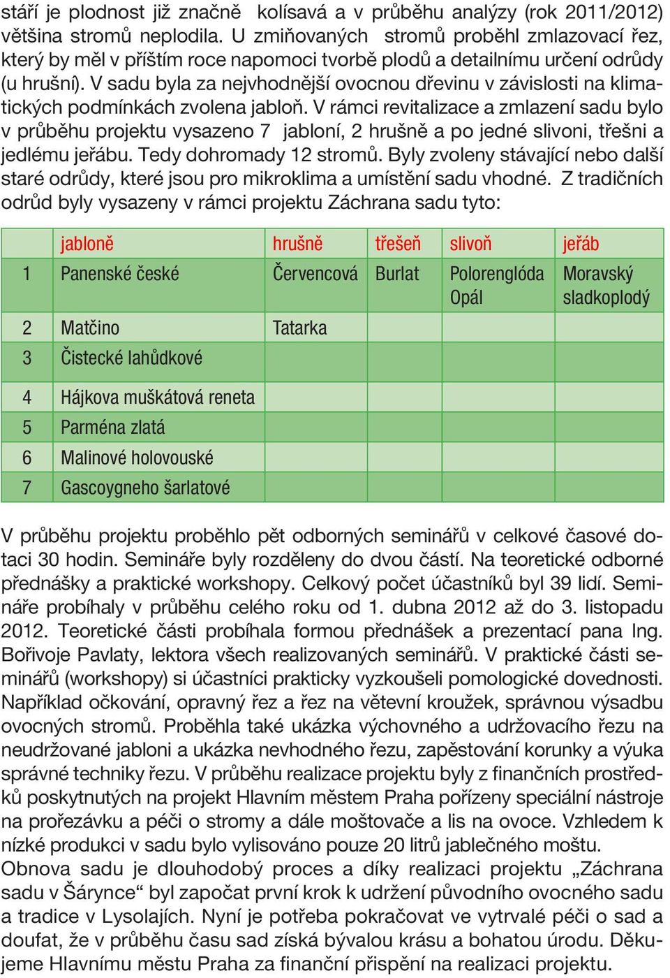 V sadu byla za nejvhodnější ovocnou dřevinu v závislosti na klimatických podmínkách zvolena jabloň.