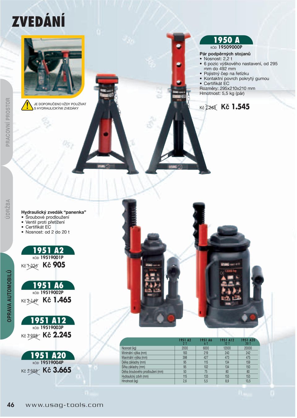 545 Hydraulický zvedák panenka Šroubové prodloužení Ventil proti přetížení Certifikát EC Nosnost: od 2 do 20 t 1951 A2 19519001P Kč 1.326 Kč 905 1951 A6 19519002P Kč 2.149 Kč 1.