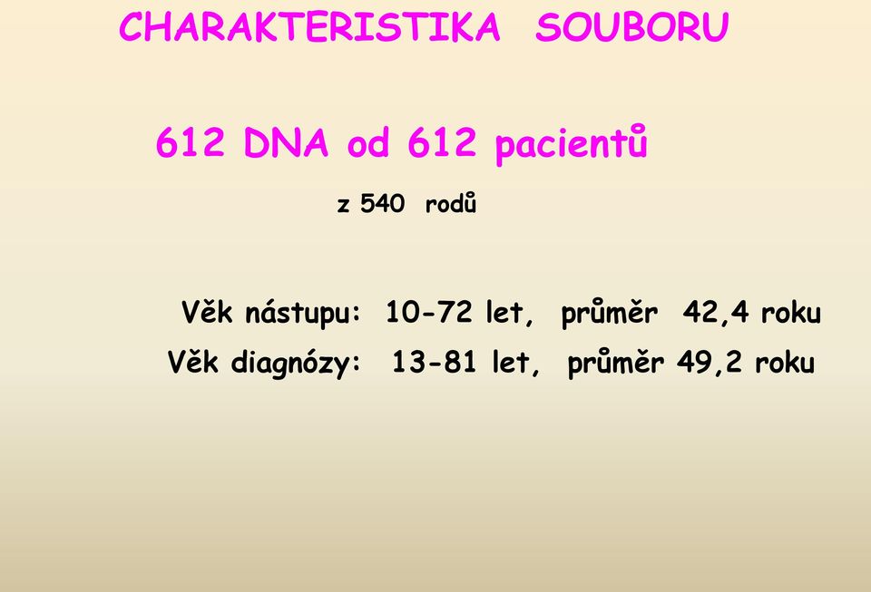 nástupu: Věk diagnózy: 10-72 let,