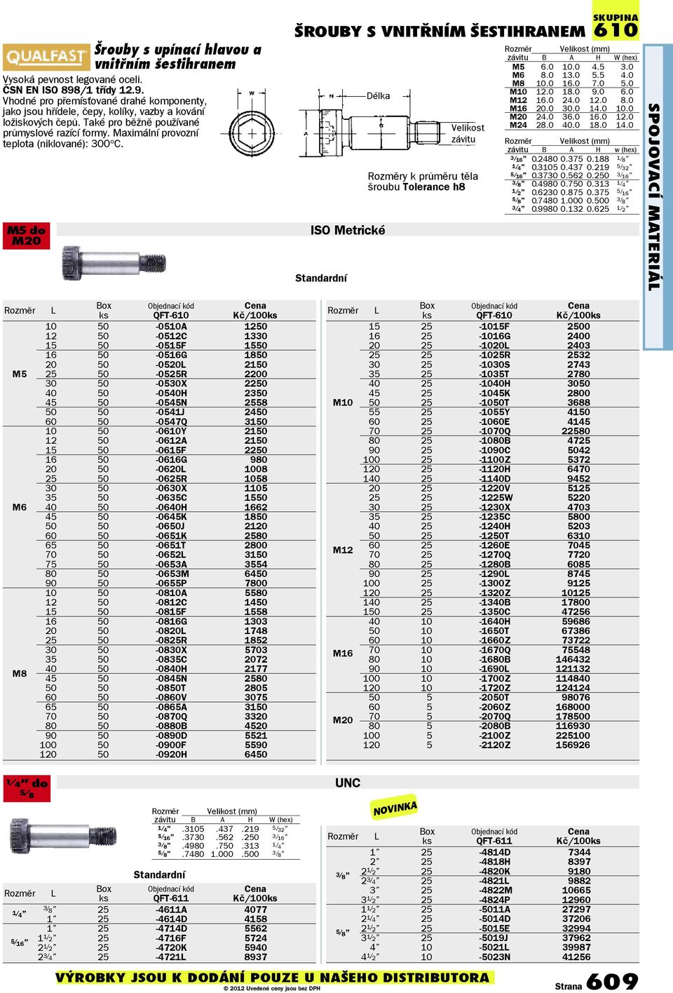 M5 do M20 ŠROUBY S VNITŘNÍM ŠESTIHRANEM ISO Metrické Délka Velikost závitu Rozměry k průměru těla šroubu Tolerance h8 610 Rozměr Velikost (mm) závitu B A H W (hex) M5 6.0 10.0 4.5 3.0 M6 8.0 13.0 5.