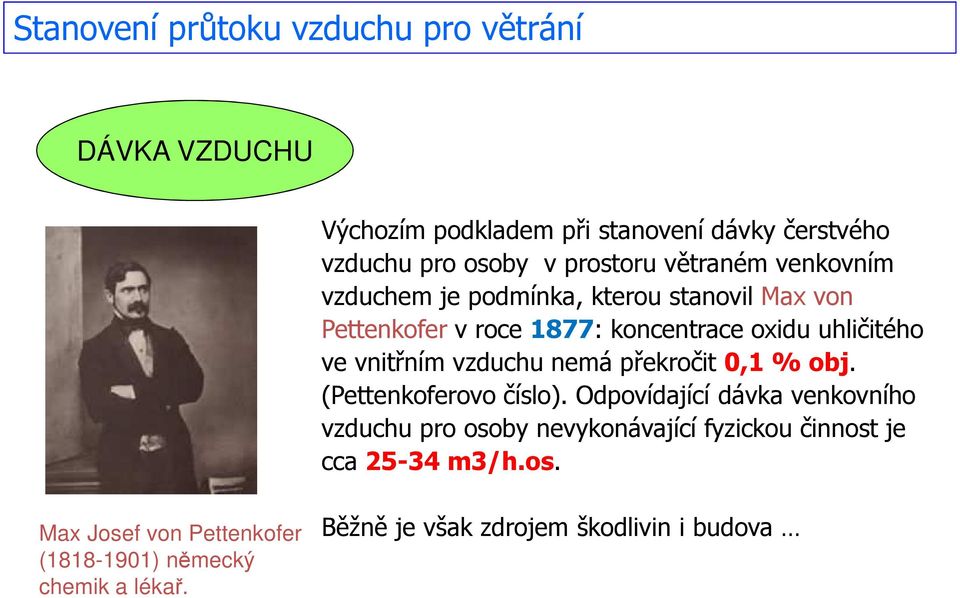 vzduchu nemá překročit 0,1 % obj. (Pettenkoferovo číslo).