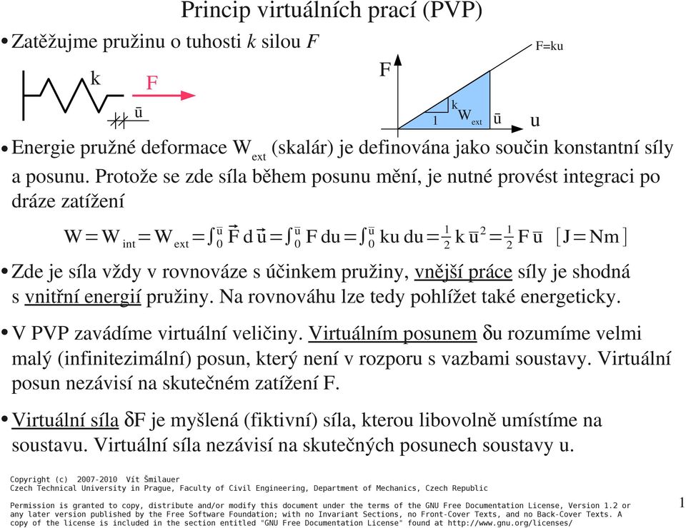 pružiny, vnější práce síly je shodná s vnitřní energií pružiny. Na rovnováhu lze tedy pohlížet také energeticky. V PVP zavádíme virtuální veličiny.