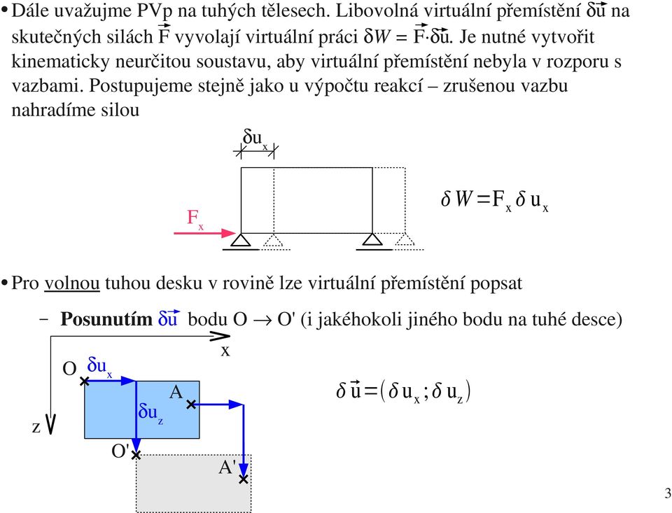 Je nutné vytvořit kinematicky neurčitou soustavu, aby virtuální přemístění nebyla v rozporu s vazbami.