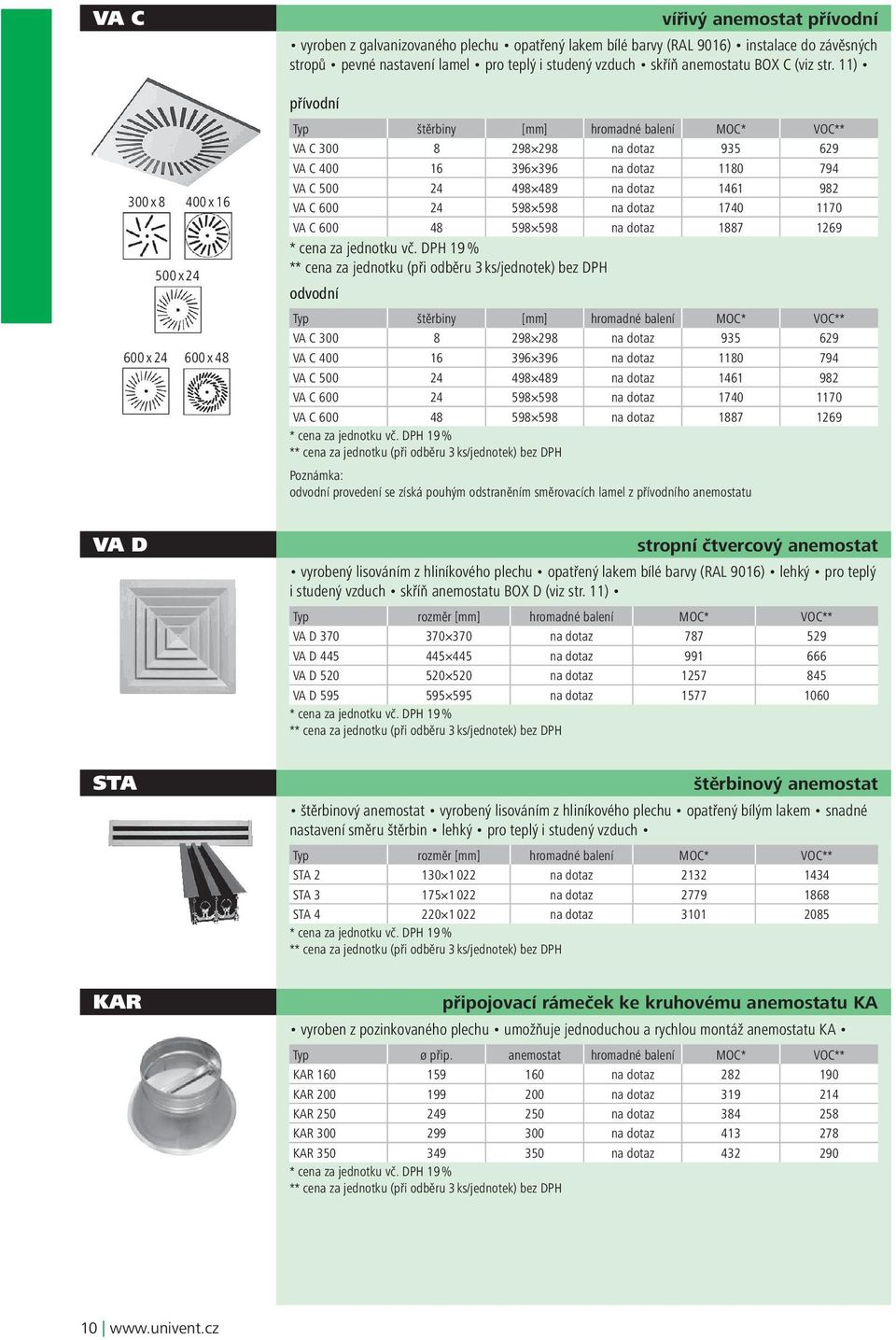 11) přívodní Typ štěrbiny [mm] hromadné balení MOC* VOC** VA C 300 8 298 298 na dotaz 935 629 VA C 400 16 396 396 na dotaz 1180 794 VA C 500 24 498 489 na dotaz 1461 982 VA C 600 24 598 598 na dotaz