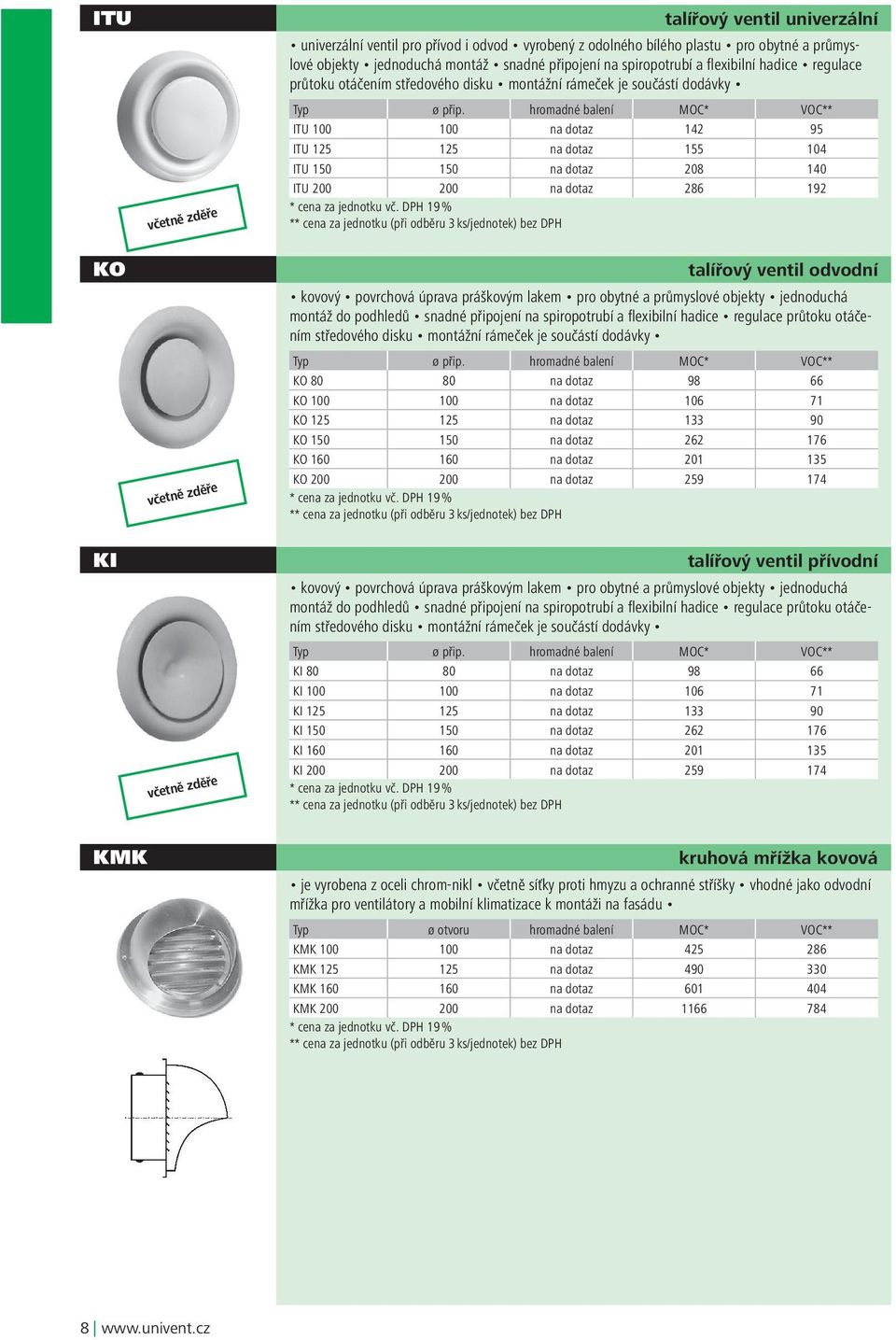 hromadné balení MOC* VOC** ITU 100 100 na dotaz 142 95 ITU 125 125 na dotaz 155 104 ITU 150 150 na dotaz 208 140 ITU 200 200 na dotaz 286 192 talířový ventil odvodní kovový povrchová úprava práškovým