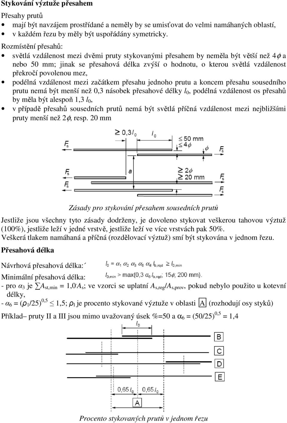 povolenou mez, podélná vzdálenost mezi začátkem přesahu jednoho prutu a koncem přesahu sousedního prutu nemá být menší než 0,3 násobek přesahové délky l 0, podélná vzdálenost os přesahů by měla být