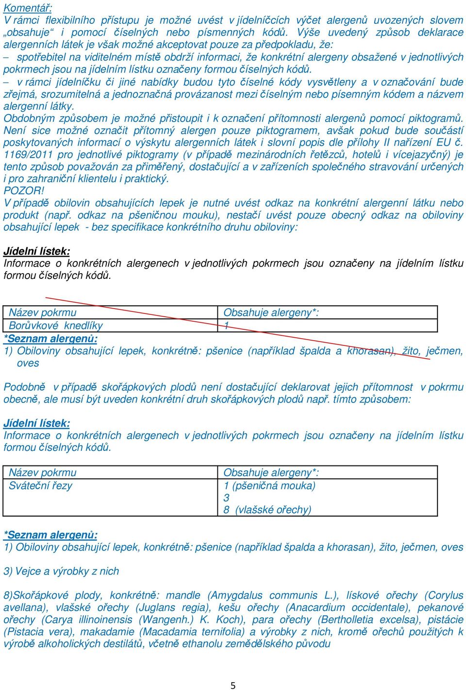 pokrmech jsou na jídelním lístku označeny formou číselných kódů.