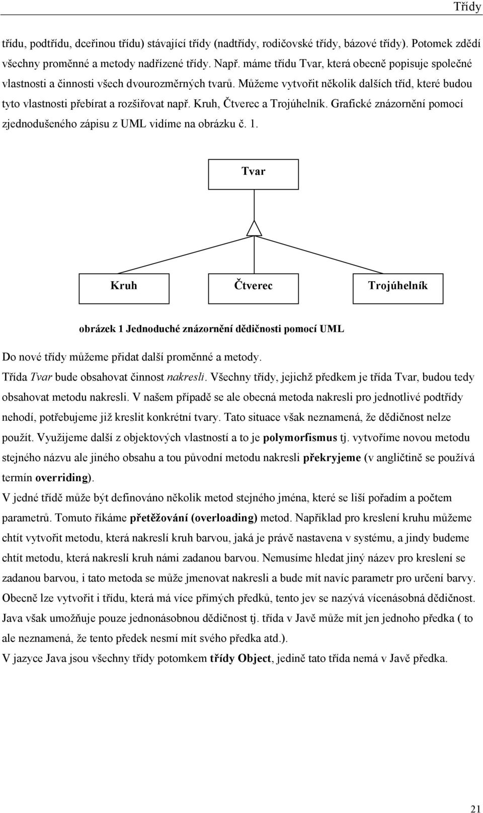 Kruh, Čtverec a Trojúhelník. Grafické znázornění pomocí zjednodušeného zápisu z UML vidíme na obrázku č. 1.