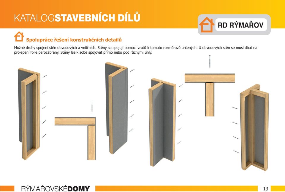 Stěny se spojují pomocí vrutů k tomuto rozměrově určených.