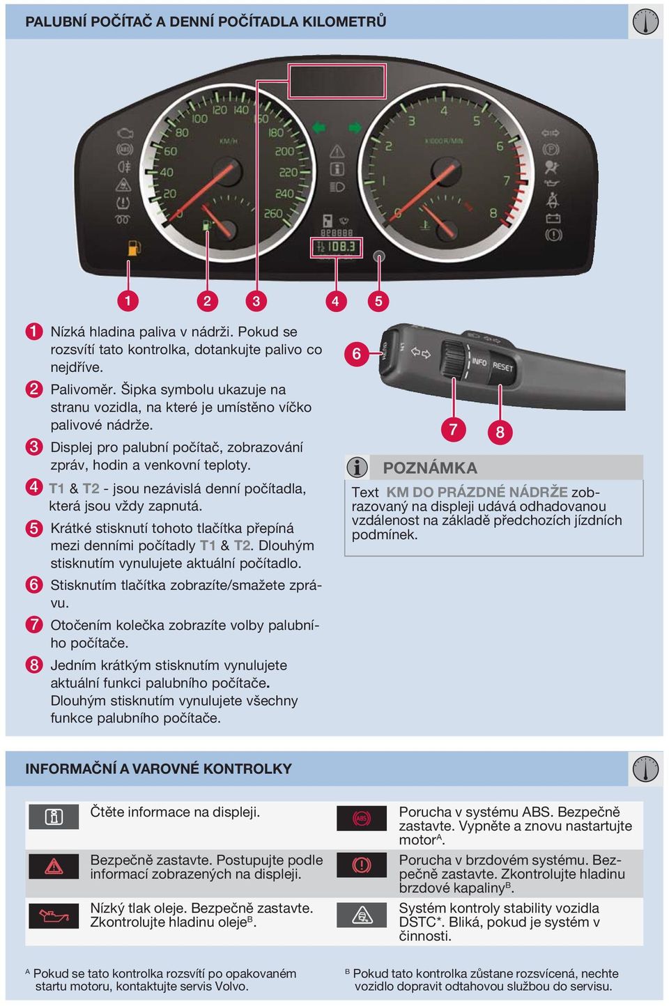 4 T1 & T2 - jsou nezávislá denní počítadla, která jsou vždy zapnutá. 5 Krátké stisknutí tohoto tlačítka přepíná mezi denními počítadly T1 & T2. Dlouhým stisknutím vynulujete aktuální počítadlo.