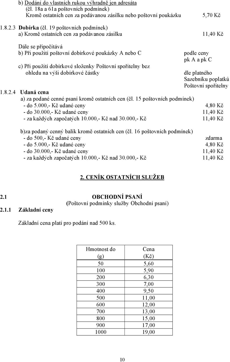 složenky Poštovní spořitelny bez ohledu na výši dobírkové částky dle platného Sazebníku poplatků Poštovní spořitelny 1.8.2.4 Udaná cena a) za podané cenné psaní kromě ostatních cen (čl.