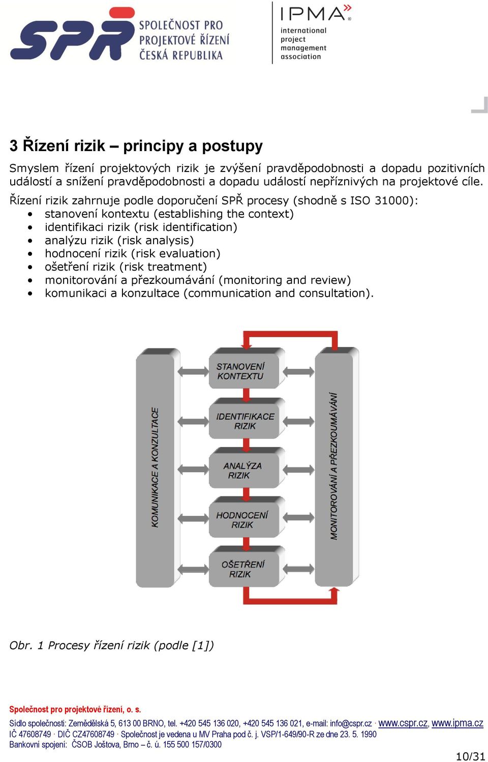 Řízení rizik zahrnuje podle doporučení SPŘ procesy (shodně s ISO 31000): stanovení kontextu (establishing the context) identifikaci rizik (risk