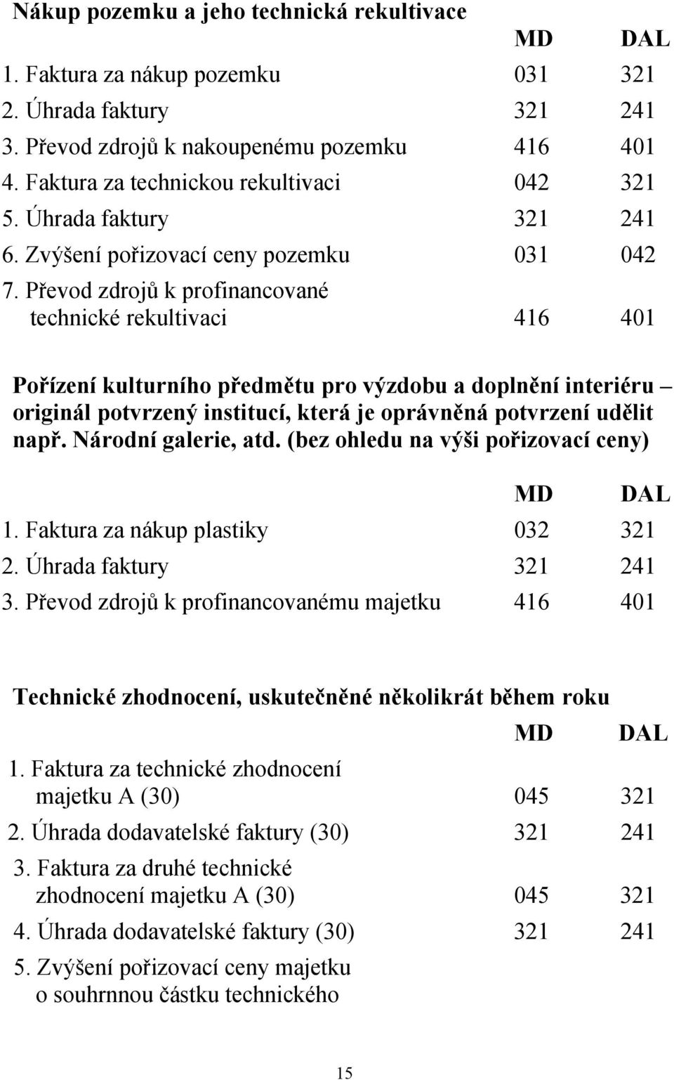 Převod zdrojů k profinancované technické rekultivaci 416 401 Pořízení kulturního předmětu pro výzdobu a doplnění interiéru originál potvrzený institucí, která je oprávněná potvrzení udělit např.