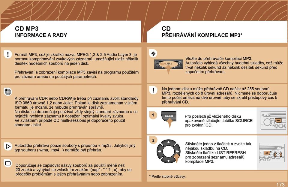 Přehrávání a zobrazení kompilace MP závisí na programu použitém pro záznam anebo na použitých parametrech. Vložte do přehrávače kompilaci MP.