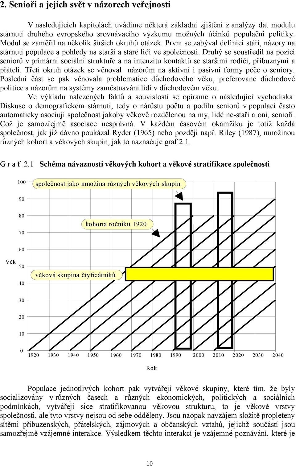 Druhý se soustředil na pozici seniorů v primární sociální struktuře a na intenzitu kontaktů se staršími rodiči, příbuznými a přáteli.