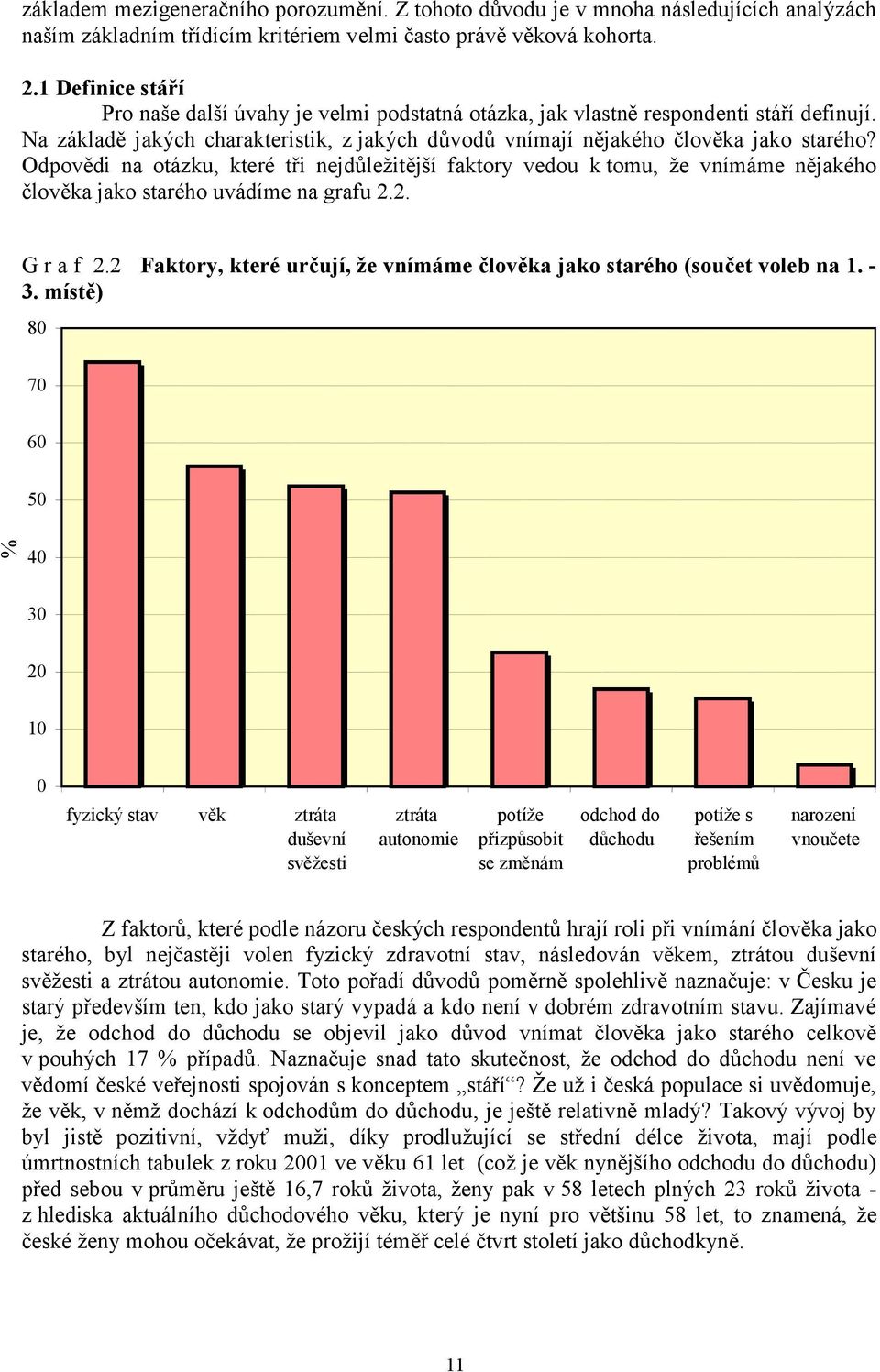 Odpovědi na otázku, které tři nejdůležitější faktory vedou k tomu, že vnímáme nějakého člověka jako starého uvádíme na grafu 2.2. G r a f 2.