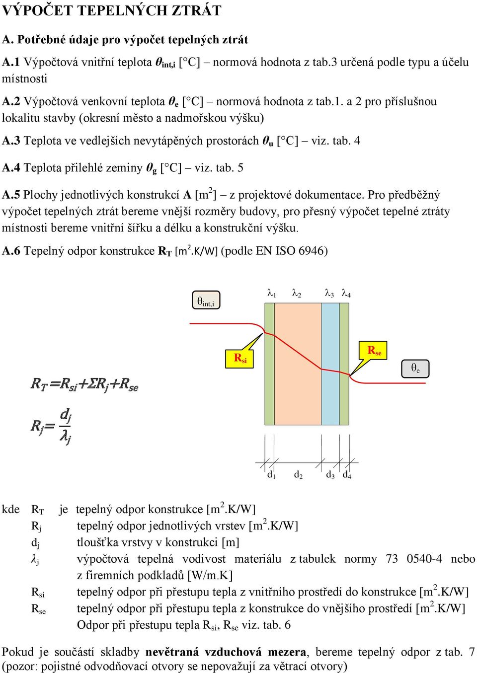 tab. 4 A.4 Teplota přilehlé zeminy θ g [ C] viz. tab. 5 A.5 Plochy jednotlivých konstrukcí A [m 2 ] z projektové dokumentace.